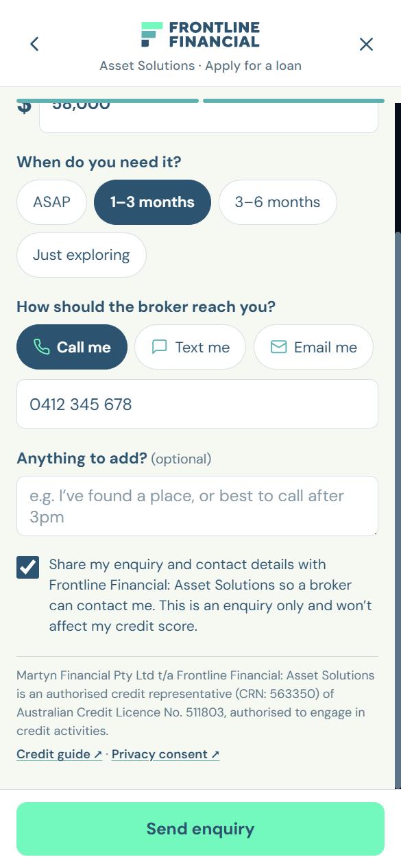 Loan enquiry details: when you need it, how the broker should contact you, and the credit representative disclosure